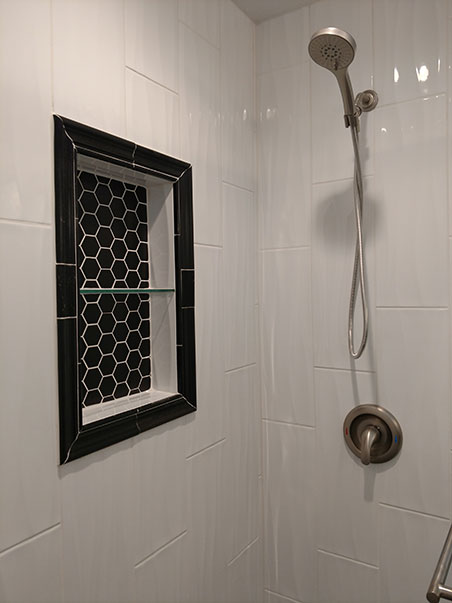 retro black and white updated shower tile